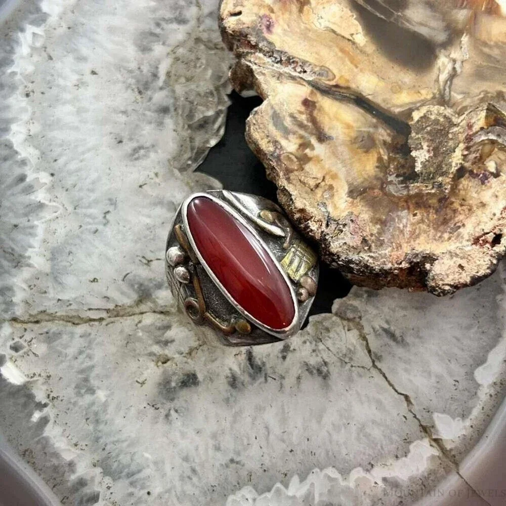 Vintage Native American Sterling Silver Oval Carnelian Ring Size 7.75 For Women